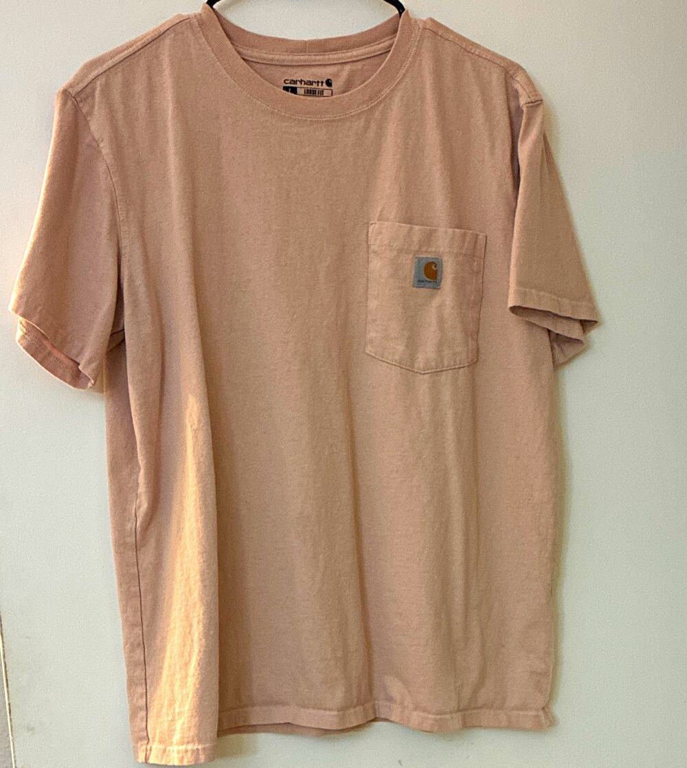 Carhartt K87 Women L Ash Rose Pink Heavyweight Pocket T-Shirt Loose Fit Cotton